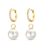 Klappcreolen Silber Zirkonia 18 Steine gelb vergoldet shining Pearls, 2 Perlen, 10 mm