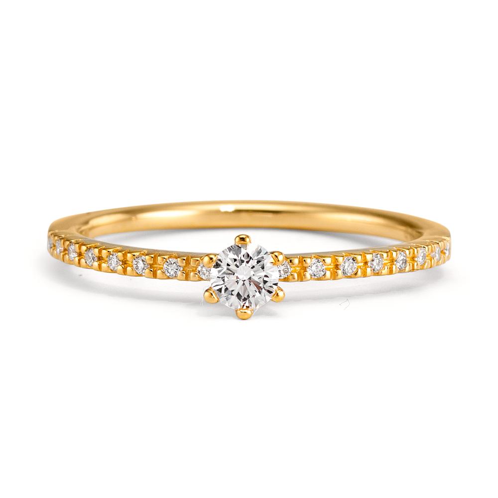 Solitär Ring 750/18 K Gelbgold Diamant 0.20 ct, 17 Steine, Brillantschliff, w-si