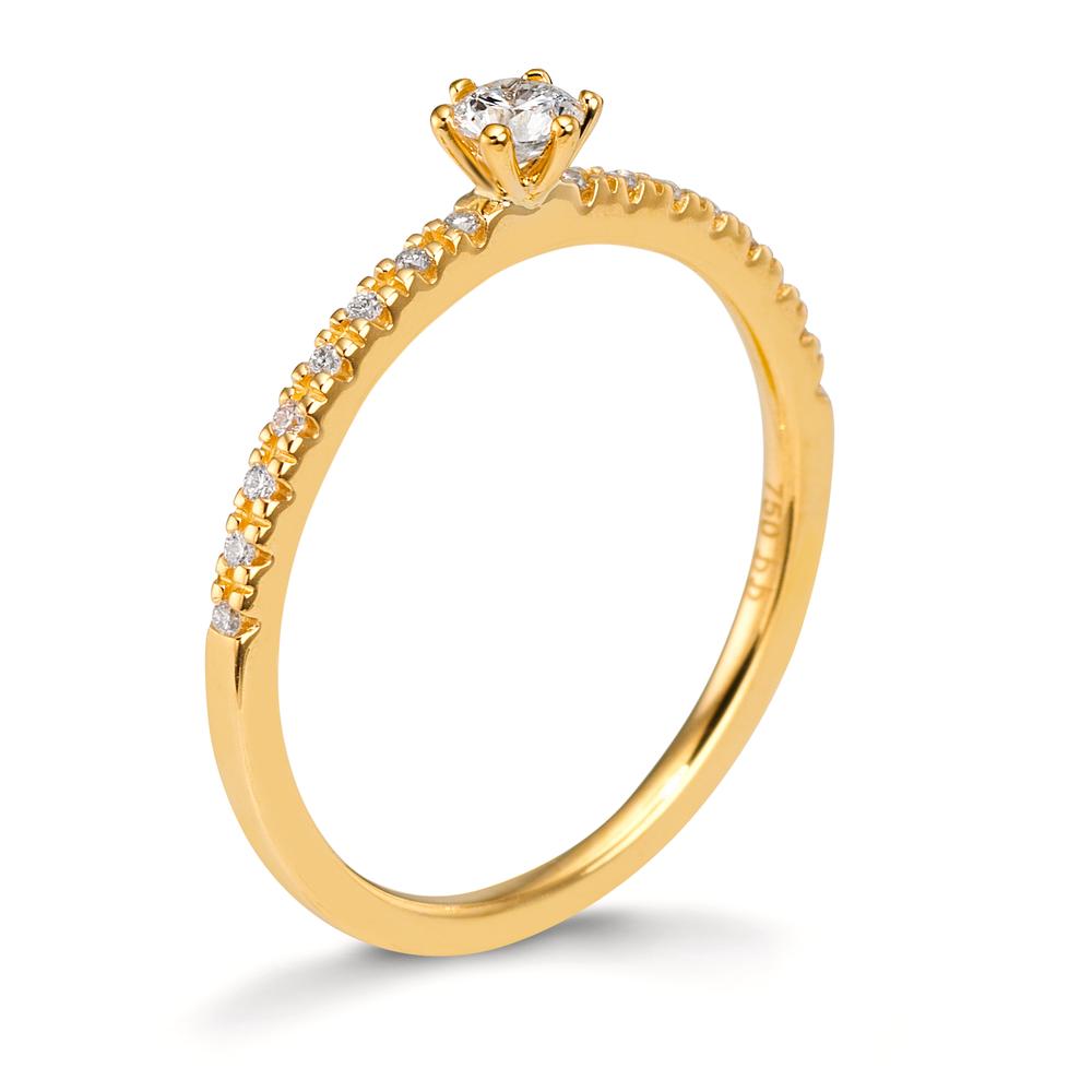 Solitär Ring 750/18 K Gelbgold Diamant 0.20 ct, 17 Steine, Brillantschliff, w-si
