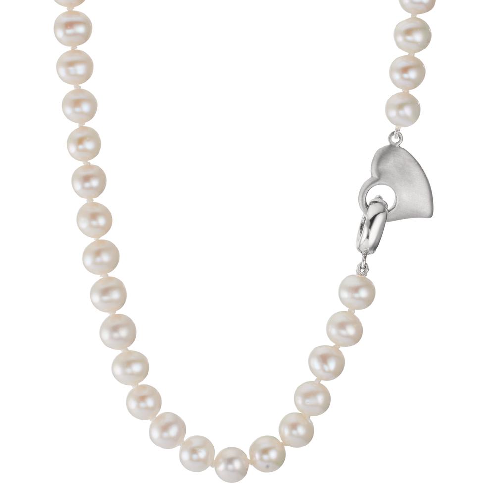 Collier Silber rhodiniert Süsswasserzuchtperlen 6-7 mm Herz 45 cm