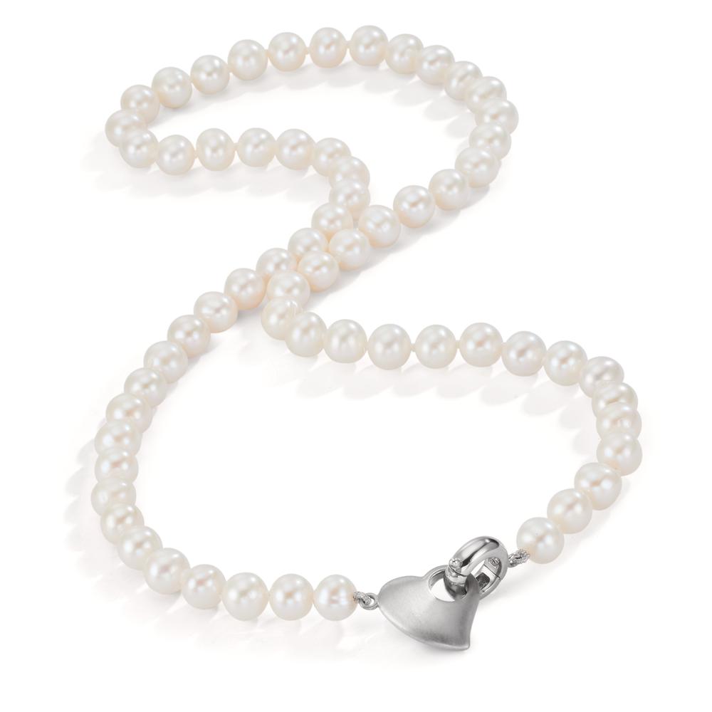 Collier Silber rhodiniert Süsswasserzuchtperlen 6-7 mm Herz 45 cm