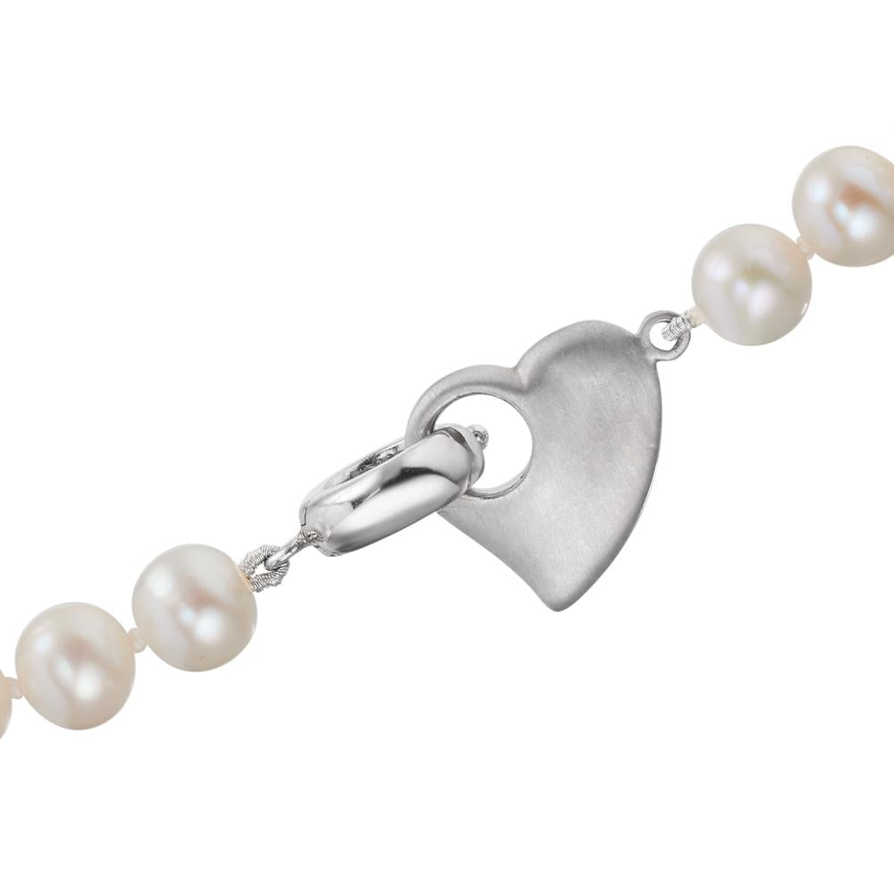 Collier Silber rhodiniert Süsswasserzuchtperlen 6-7 mm Herz 42 cm