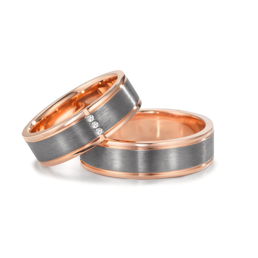 Partnerring 585/14 K Rotgold, 999 Tantal Diamant 0.024 ct, 3 Steine, w-si