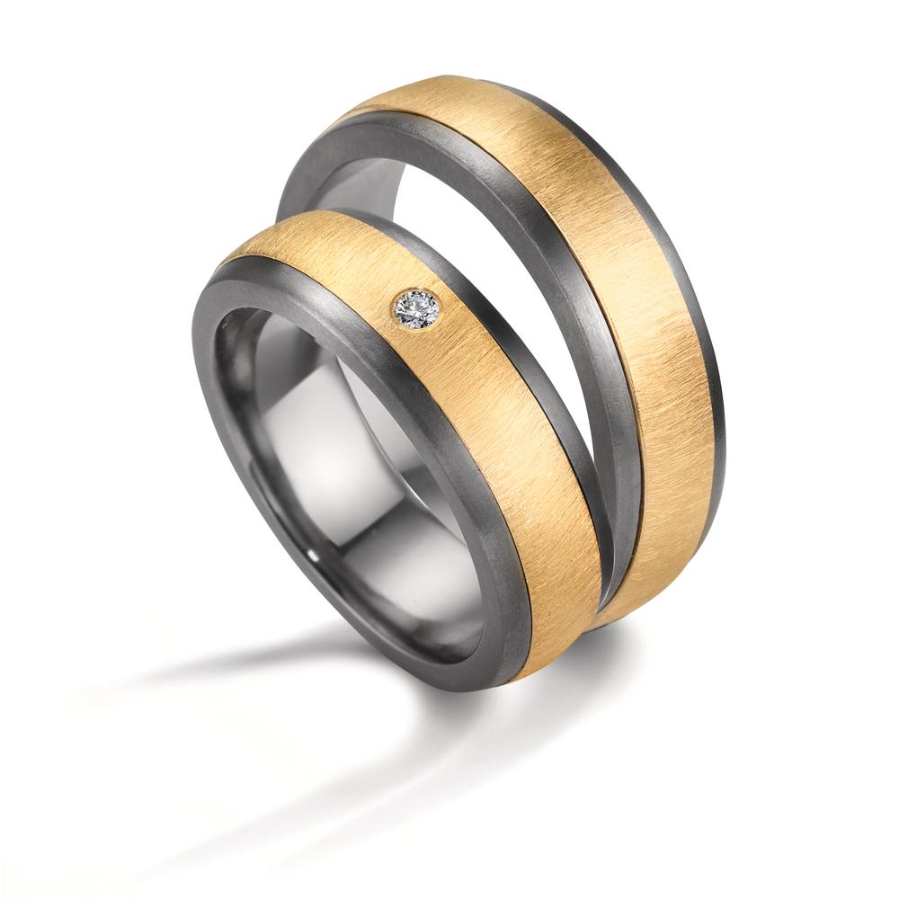 Partnerring 999 Tantal, 585/14 K Gelbgold Diamanten 0.03 ct, w-si