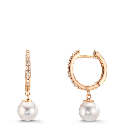 Klappcreolen 750/18 K Rotgold Diamant 0.09 ct, 22 Steine, tw-si Akoya Perlen, 2 Perlen 6-6.5 mm