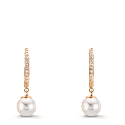 Klappcreolen 750/18 K Rotgold Diamant 0.09 ct, 22 Steine, tw-si Akoya Perlen, 2 Perlen 6-6.5 mm