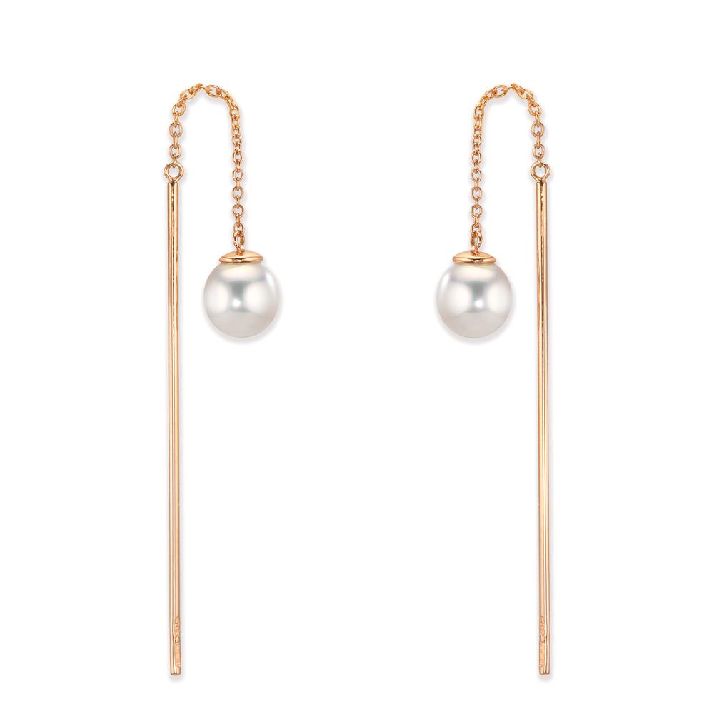 Durchziehohrhänger 750/18 K Rotgold Akoya Perlen, 2 Perlen 6-6.5 mm