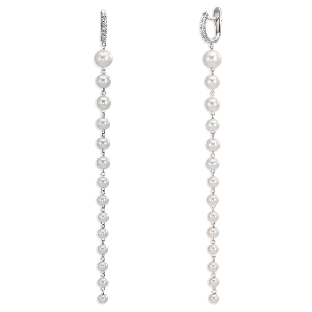 Klappcreolen 750/18 K Weissgold Diamant 0.12 ct, 12 Steine, tw-si Süsswasserzuchtperle, 28 Perlen