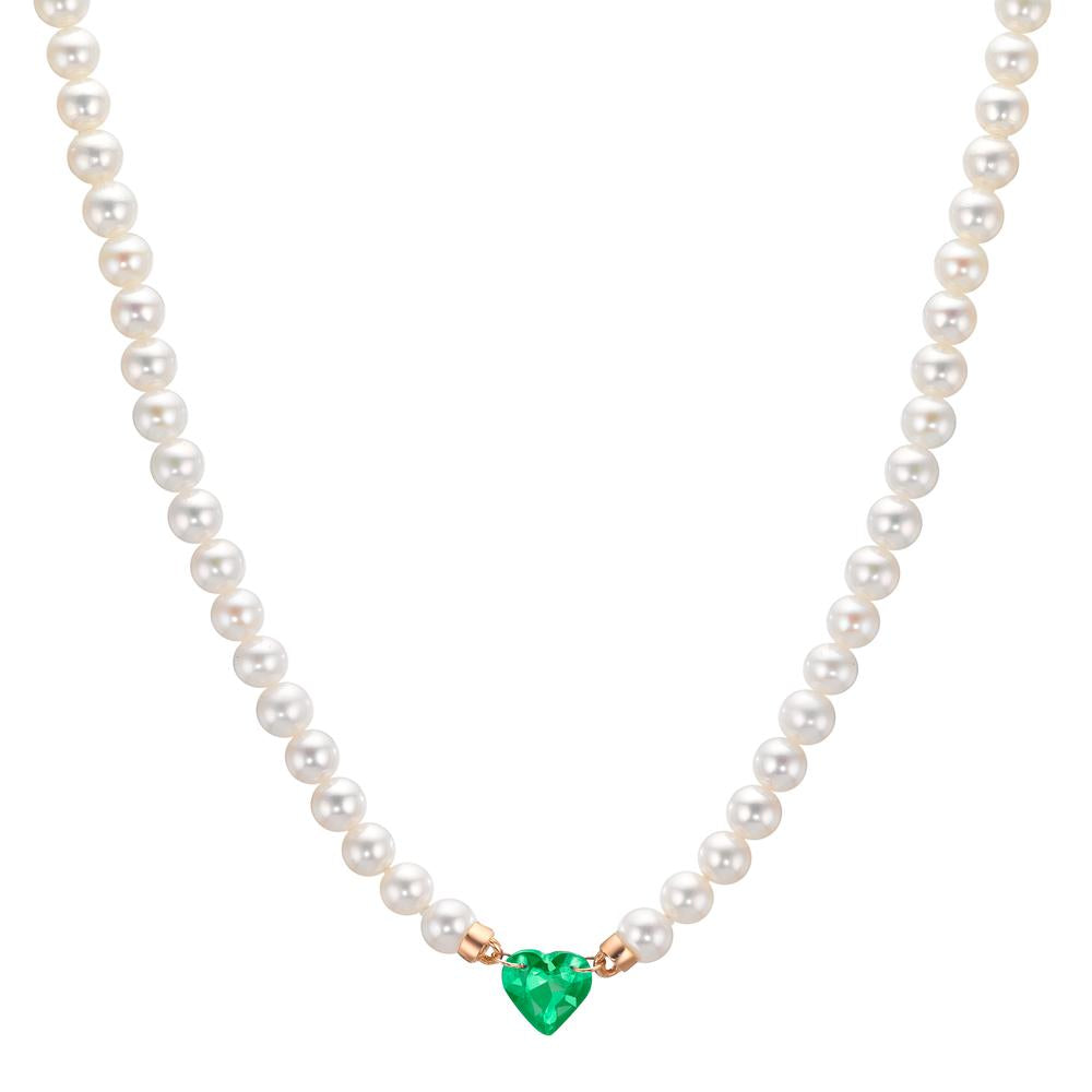 Collier 750/18 K Rotgold synth. Smaragd Süsswasserzuchtperlen, 3.5 mm Herz 40-44 cm verstellbar