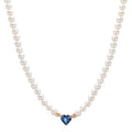 Collier 750/18 K Rotgold Saphir 0.58 ct Süsswasserzuchtperlen, 3.5 mm Herz 40-44 cm verstellbar