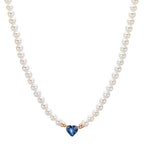 Collier 750/18 K Rotgold Saphir 0.58 ct Süsswasserzuchtperlen, 3.5 mm Herz 40-44 cm verstellbar