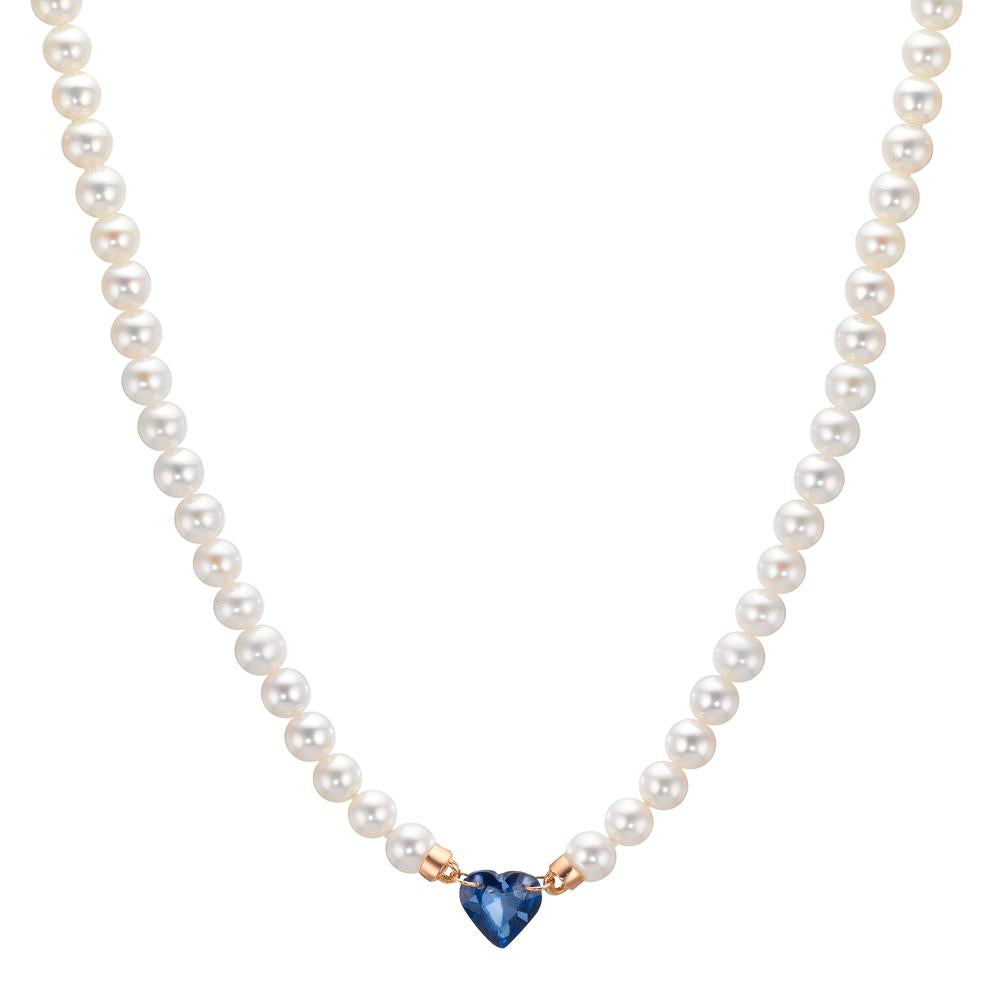 Collier 750/18 K Rotgold Saphir 0.58 ct Süsswasserzuchtperlen, 3.5 mm Herz 40-44 cm verstellbar