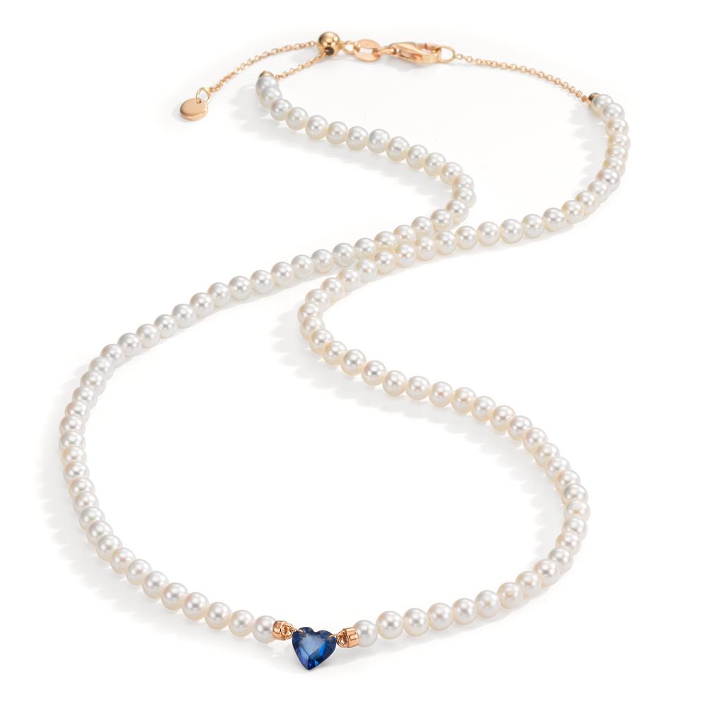 Collier 750/18 K Rotgold Saphir 0.58 ct Süsswasserzuchtperlen, 3.5 mm Herz 40-44 cm verstellbar