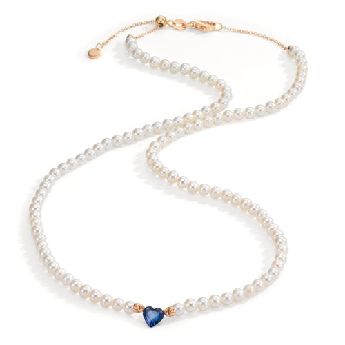 Collier 750/18 K Rotgold Saphir 0.58 ct Süsswasserzuchtperlen, 3.5 mm Herz 40-44 cm verstellbar