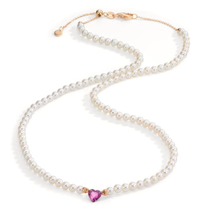 Collier 750/18 K Rotgold Rubin 0.62 ct Süsswasserzuchtperlen, 3.5 mm Herz 40-44 cm verstellbar