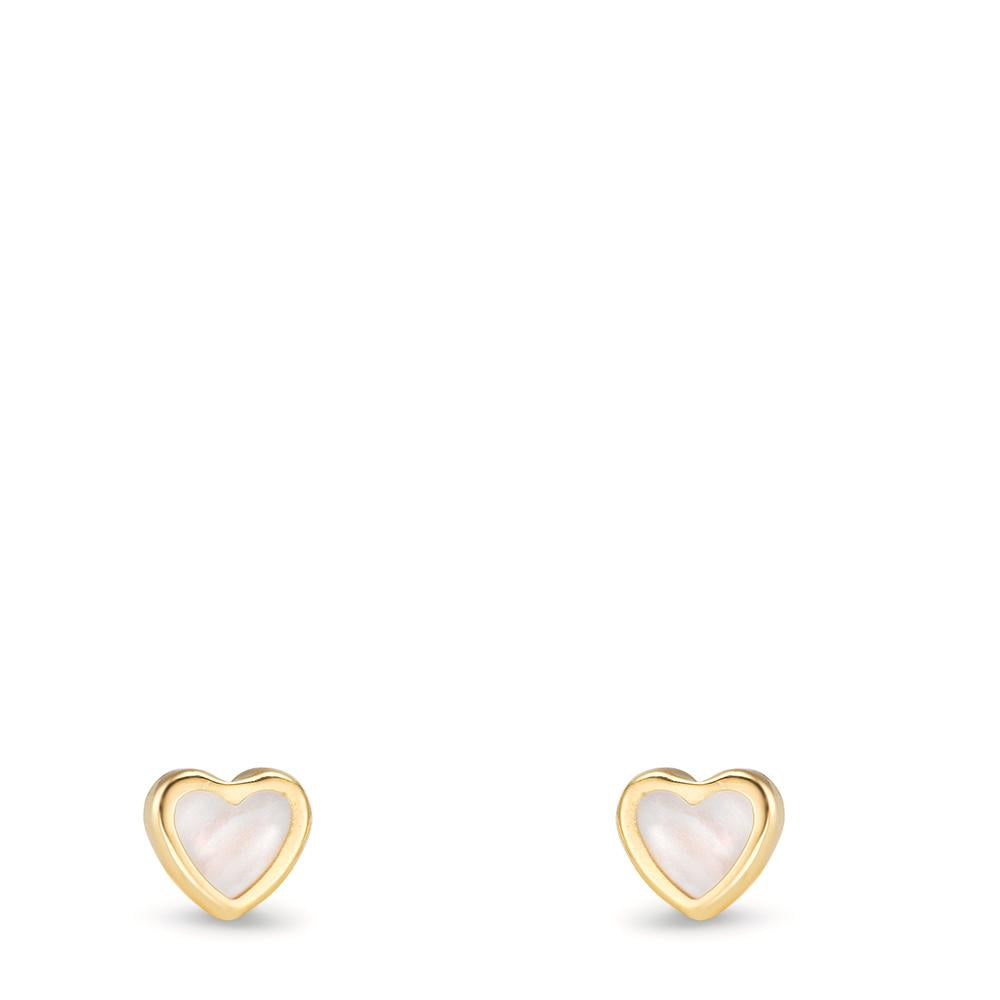 Ohrstecker 750/18 K Gelbgold Perlmutt Herz Ø4 mm