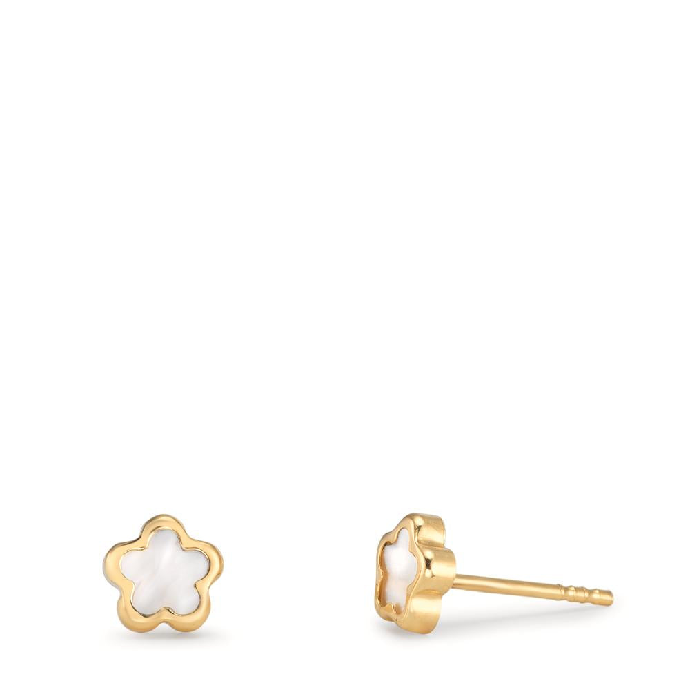 Ohrstecker 750/18 K Gelbgold Perlmutt Blume Ø4 mm