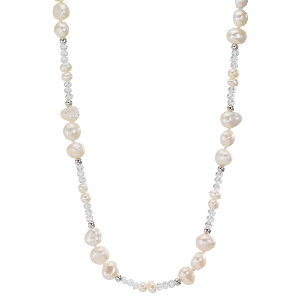 Collier Edelstahl Kristall weiss Süsswasserzuchtperlen 90 cm