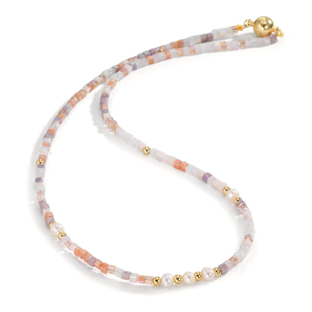 Collier Edelstahl Kristall rosa gelb IP beschichtet Süsswasserzuchtperle, 5 Perlen 4-4.5 mm 43 cm