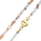 Collier Edelstahl Kristall rosa gelb IP beschichtet Süsswasserzuchtperle, 5 Perlen 4-4.5 mm 43 cm