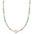Collier Edelstahl Kristall mehrfarbig gelb IP beschichtet Süsswasserzuchtperlen, 8 mm 42 cm
