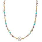 Collier Edelstahl Kristall mehrfarbig gelb IP beschichtet Süsswasserzuchtperlen, 8 mm 42 cm