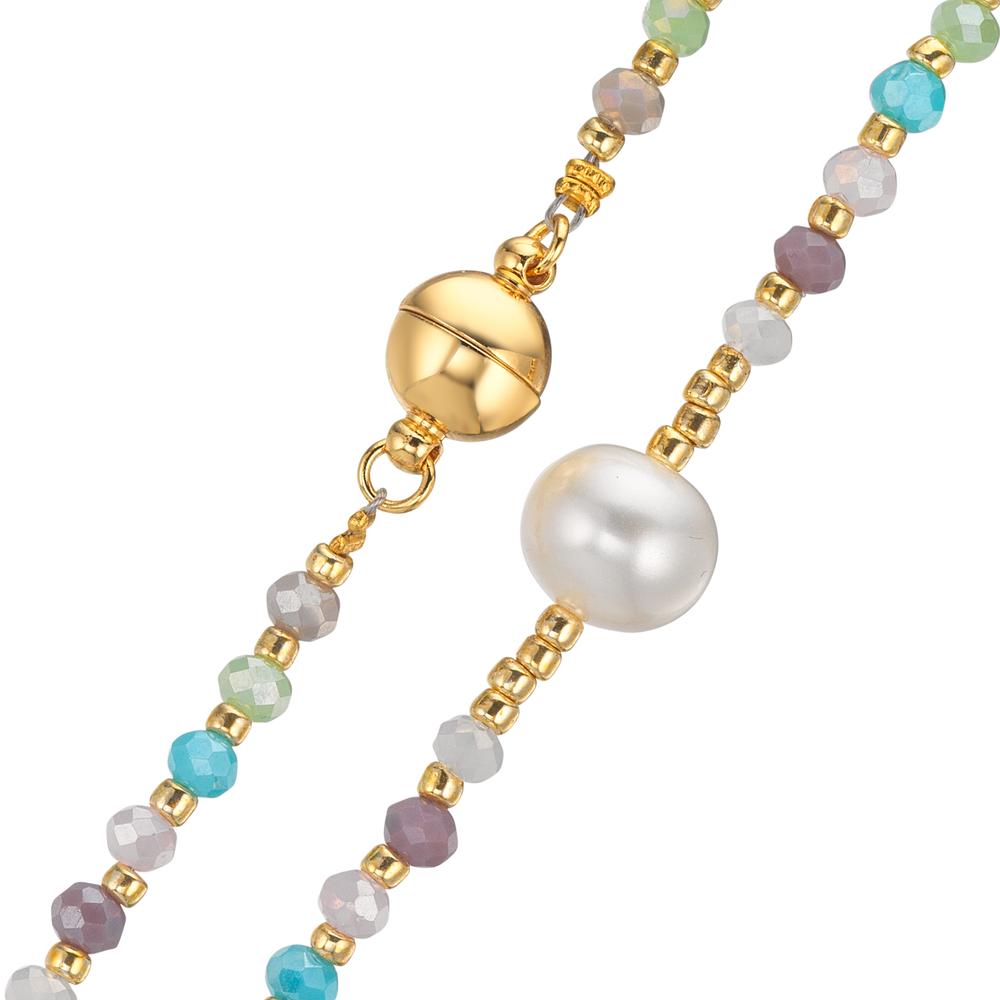 Collier Edelstahl Kristall mehrfarbig gelb IP beschichtet Süsswasserzuchtperlen, 8 mm 42 cm