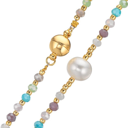 Collier Edelstahl Kristall mehrfarbig gelb IP beschichtet Süsswasserzuchtperlen, 8 mm 42 cm