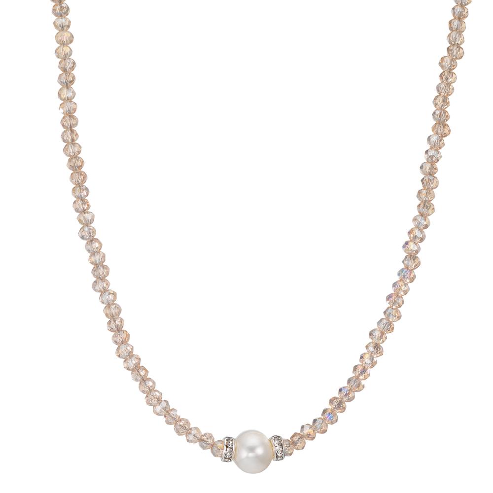 Collier Edelstahl Kristall champagner Süsswasserzuchtperlen 6.5-7 mm 43 cm