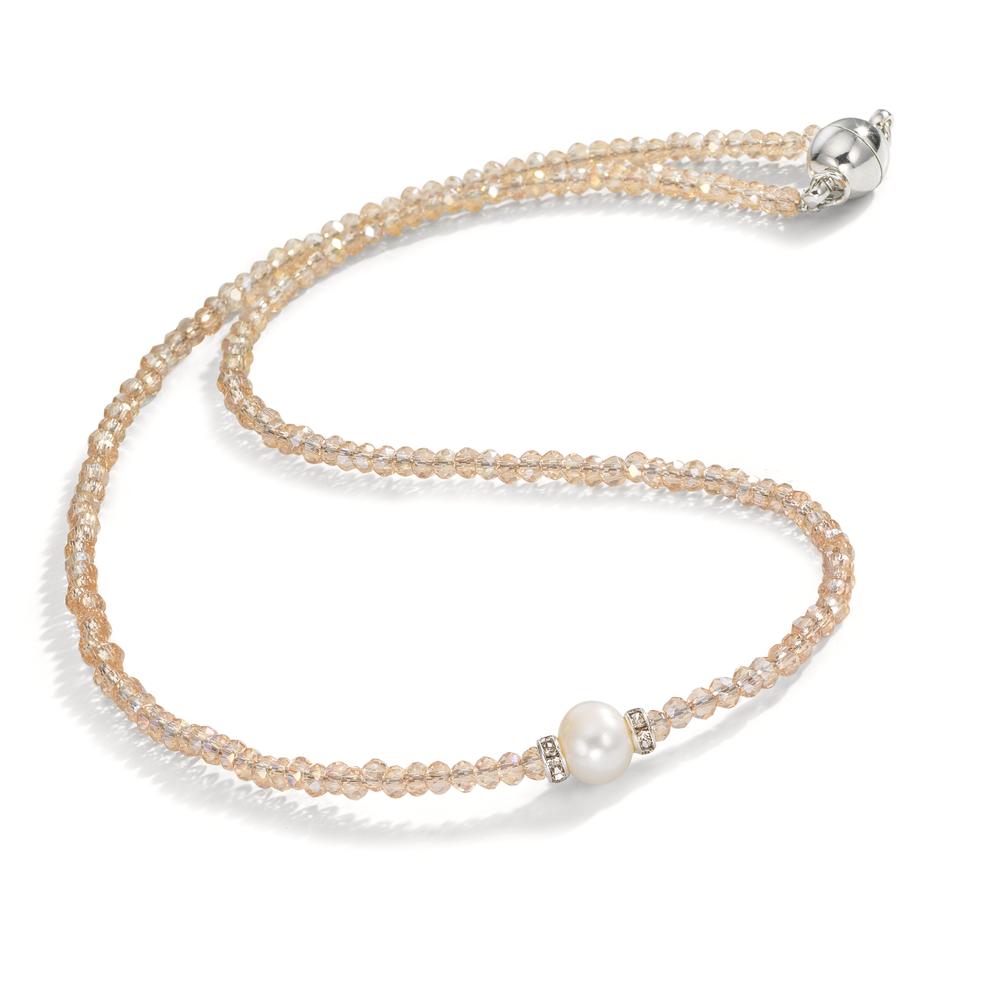Collier Edelstahl Kristall champagner Süsswasserzuchtperlen 6.5-7 mm 43 cm