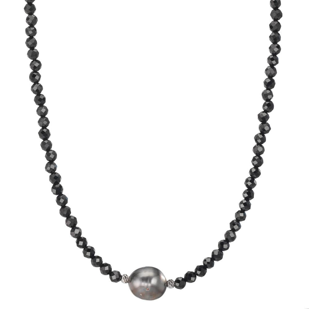 Collier Edelstahl Spinell schwarz, 3 mm Tahitiperlen, 9.5 mm 43-47 cm verstellbar