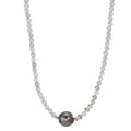 Collier Edelstahl Labradorit grau, 3 mm Tahitiperlen, 9.5 mm 43-47 cm verstellbar