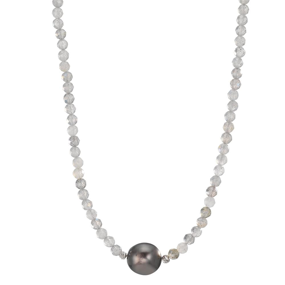 Collier Edelstahl Labradorit grau, 3 mm Tahitiperlen, 9.5 mm 43-47 cm verstellbar