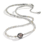 Collier Edelstahl Labradorit grau, 3 mm Tahitiperlen, 9.5 mm 43-47 cm verstellbar