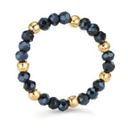 Fingerring Edelstahl Kristall blau, 3 mm gelb IP beschichtet