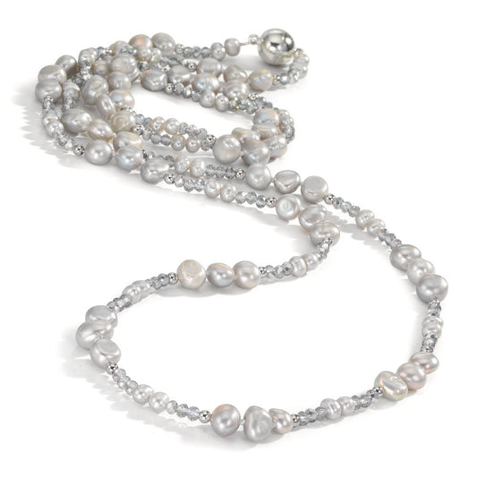 Collier Edelstahl Kristall grau Süsswasserzuchtperlen grau 90 cm