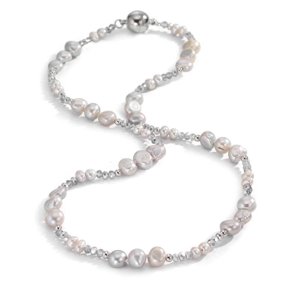 Collier Edelstahl Kristall silbern Süsswasserzuchtperlen silbern 46 cm