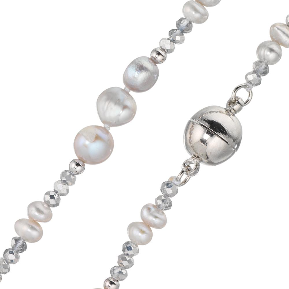 Collier Edelstahl Kristall silbern Süsswasserzuchtperlen silbern 46 cm
