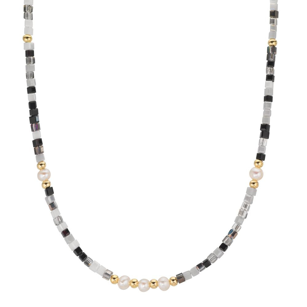 Collier Edelstahl Kristall gelb IP beschichtet Süsswasserzuchtperle, 5 Perlen, 4.5 mm 43 cm