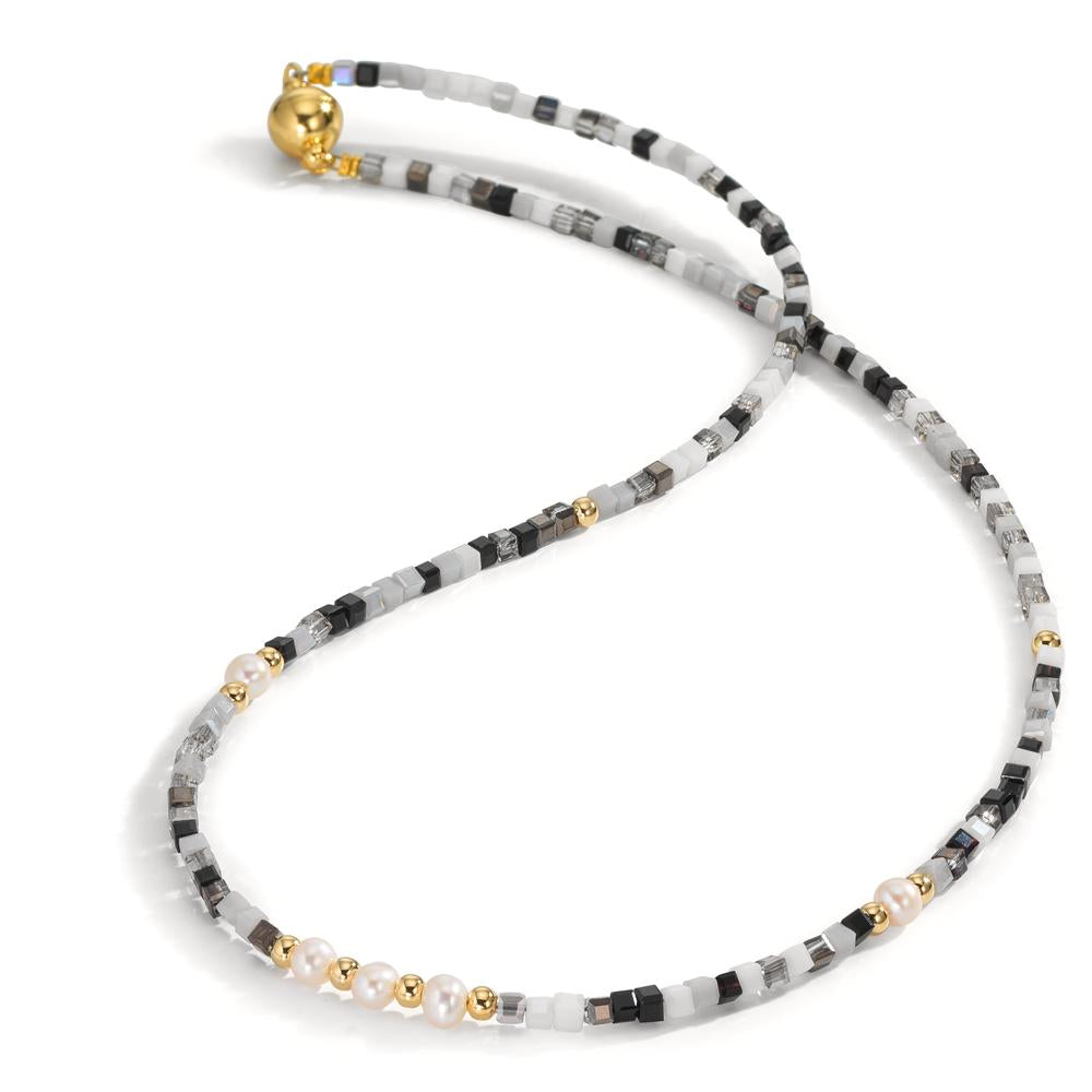 Collier Edelstahl Kristall gelb IP beschichtet Süsswasserzuchtperle, 5 Perlen, 4.5 mm 43 cm
