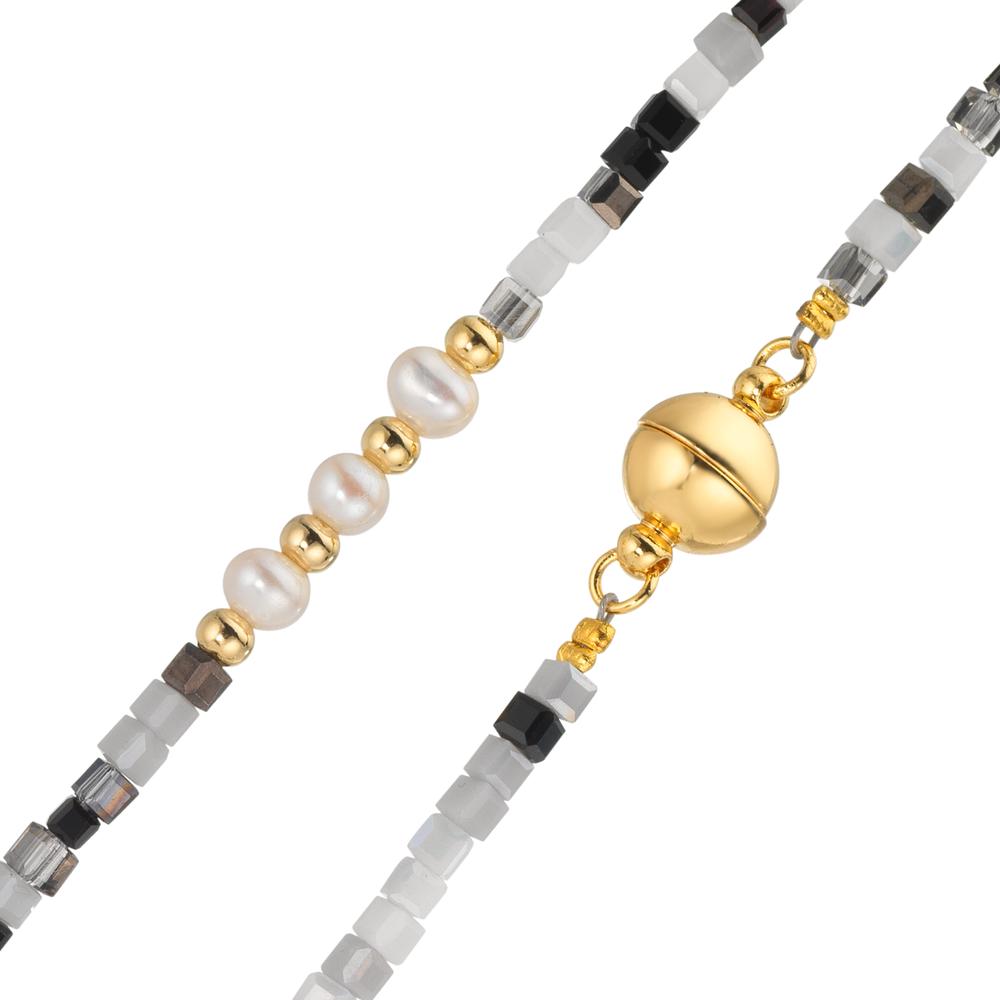 Collier Edelstahl Kristall gelb IP beschichtet Süsswasserzuchtperle, 5 Perlen, 4.5 mm 43 cm