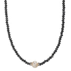 Collier Edelstahl Kristall schwarz Süsswasserzuchtperlen 6.5-7 mm 43 cm