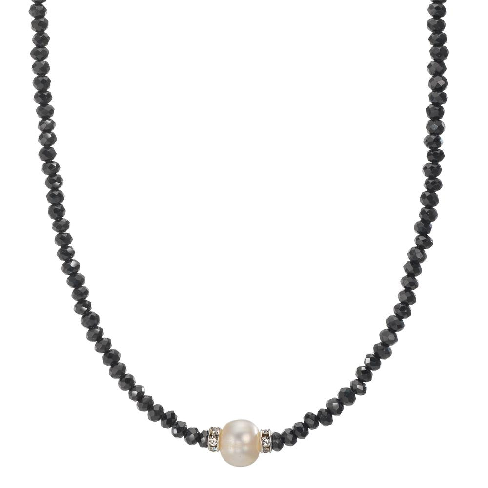 Collier Edelstahl Kristall schwarz Süsswasserzuchtperlen 6.5-7 mm 43 cm