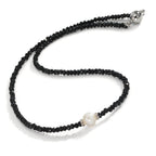 Collier Edelstahl Kristall schwarz Süsswasserzuchtperlen 6.5-7 mm 43 cm