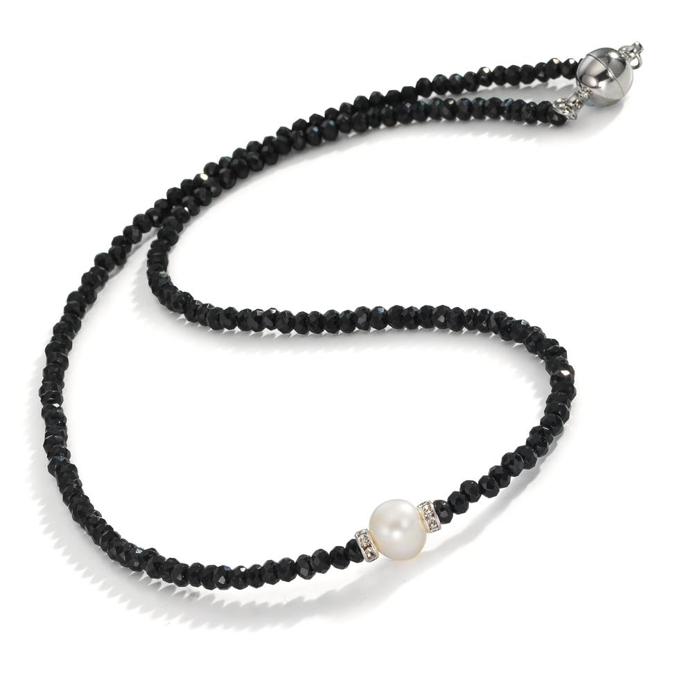 Collier Edelstahl Kristall schwarz Süsswasserzuchtperlen 6.5-7 mm 43 cm