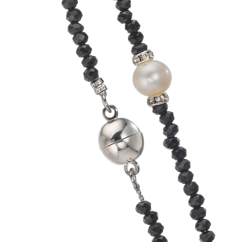 Collier Edelstahl Kristall schwarz Süsswasserzuchtperlen 6.5-7 mm 43 cm