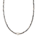 Collier Edelstahl Kristall grau Süsswasserzuchtperlen 6.5-7 mm 43 cm