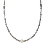 Collier Edelstahl Kristall grau Süsswasserzuchtperlen 6.5-7 mm 43 cm
