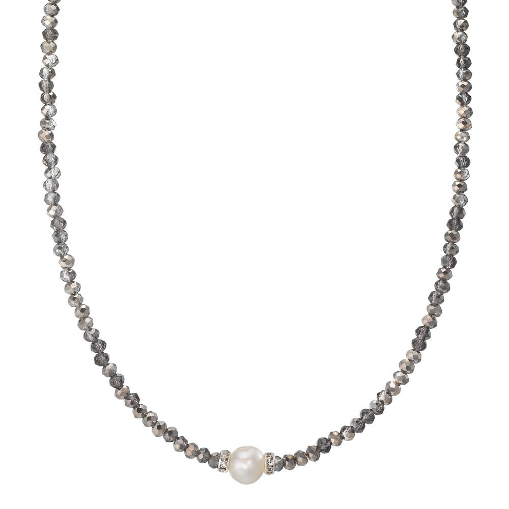 Collier Edelstahl Kristall grau Süsswasserzuchtperlen 6.5-7 mm 43 cm