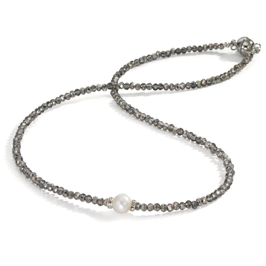 Collier Edelstahl Kristall grau Süsswasserzuchtperlen 6.5-7 mm 43 cm